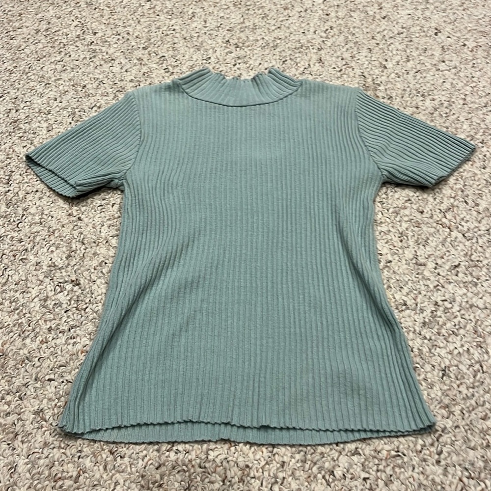 Absolutely Cotton Short Sleeve Mock Neck Ribbed Sweater